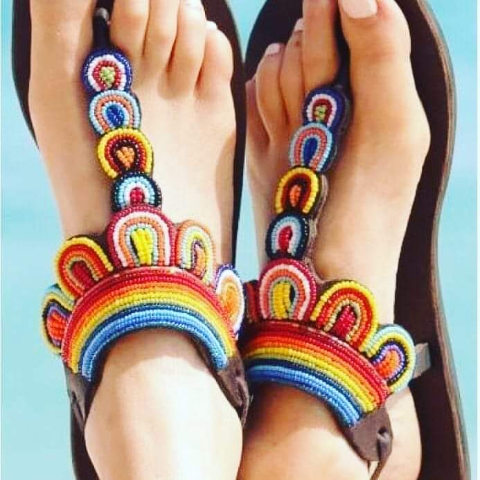 Sandales perles et cuir massaï